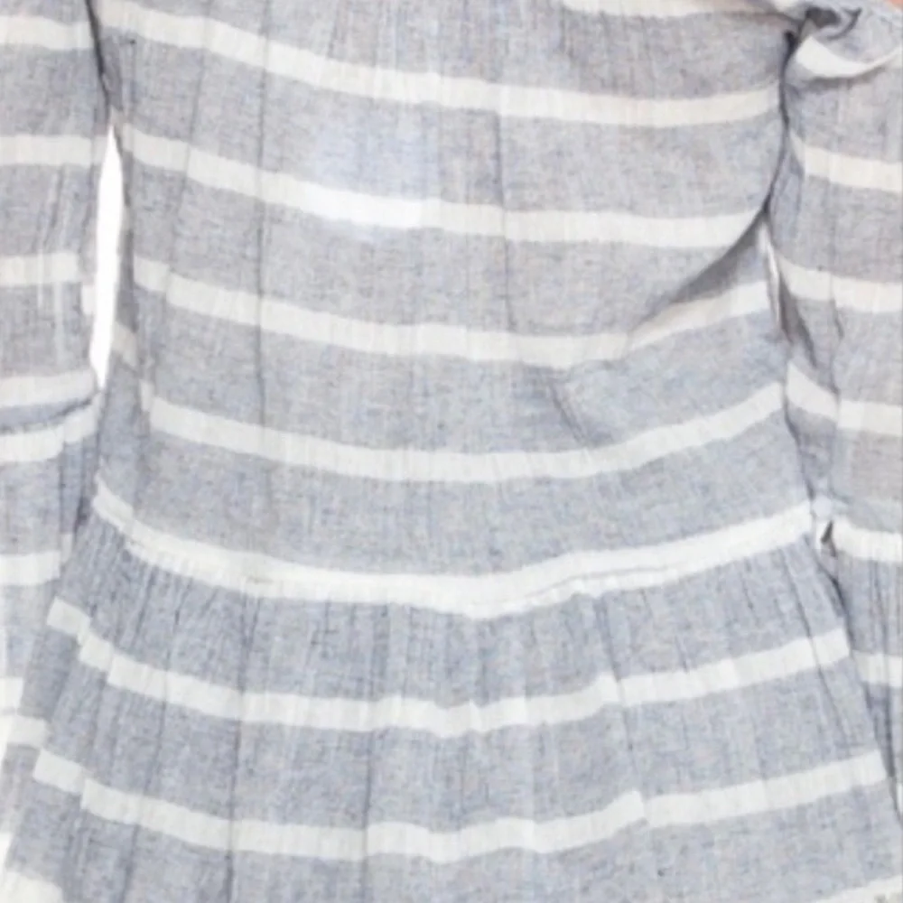 En Créme Cotton Blue Gauze Stripe Bell Sleeve Top Medium - Picture 5 of 12